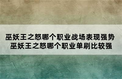 巫妖王之怒哪个职业战场表现强势 巫妖王之怒哪个职业单刷比较强